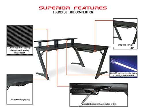Red L-Shape Gaming Desk with Carbon Fiber Surface Z2449