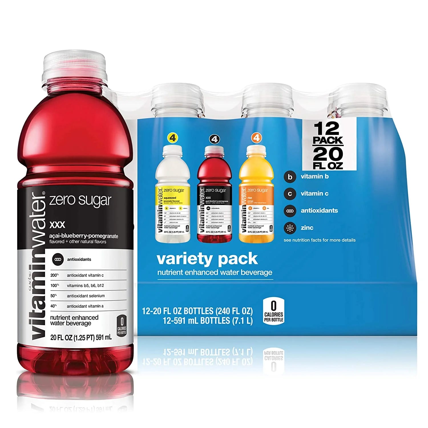 3 Flavor Variety Pack Nutrient Enhanced Flavored Water, 20 Fl Oz Bottles (Pack of 12) F556219
