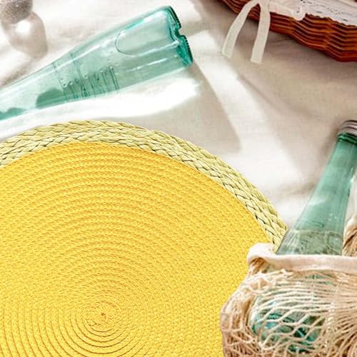 Round Braided Placemats Set of 8, 15 Inches, Washable, Heat Resistant, Non-slip, Black Thin Edge R98648