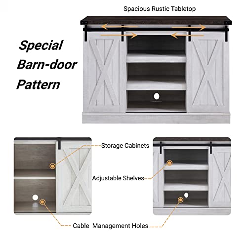 Rustic Oak Wood TV Stand with Sliding Barn Door Y47859
