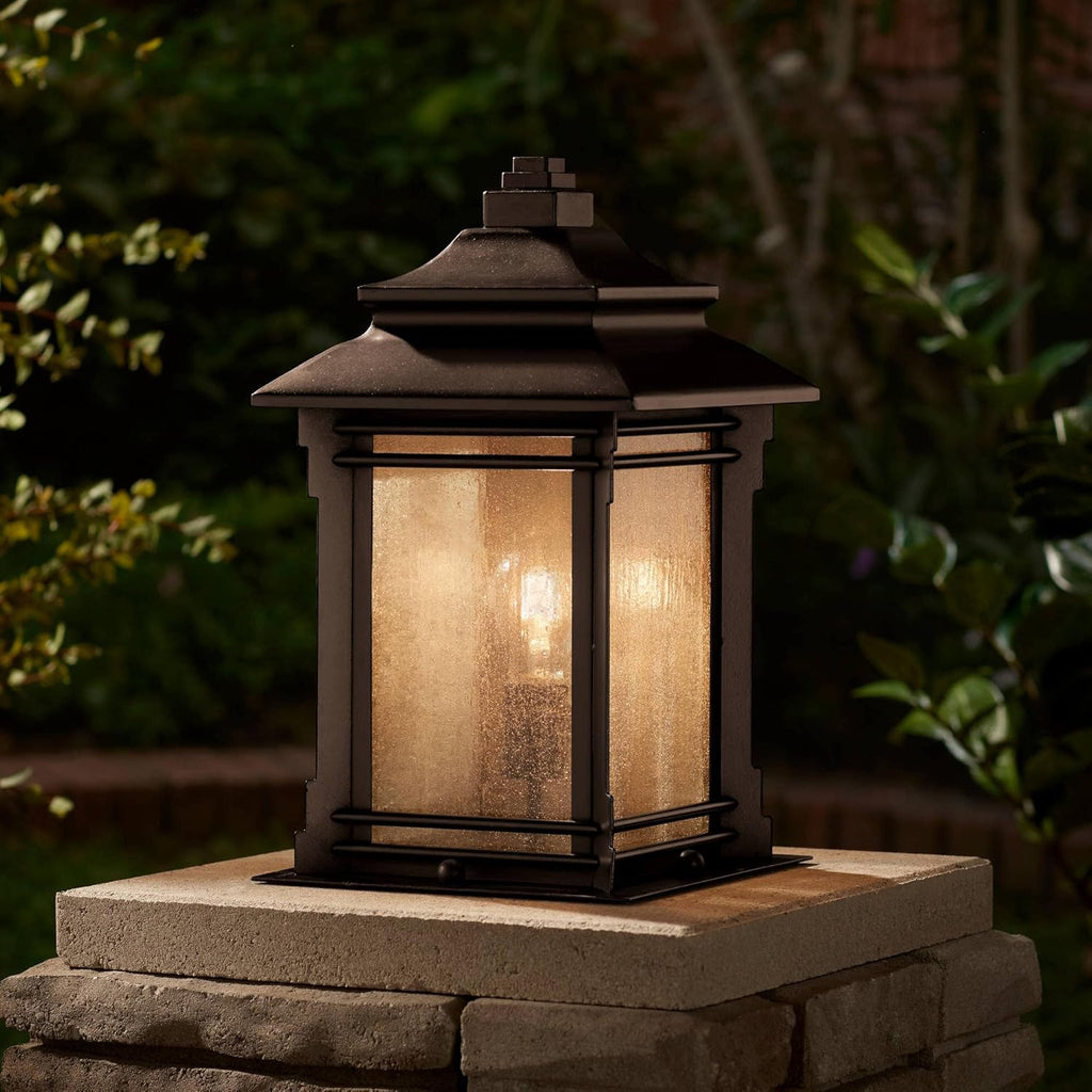 Set of 2 Rustic Farmhouse Outdoor Pier Mount Light Fixtures Walnut Bronze Frosted Cream Glass R535538