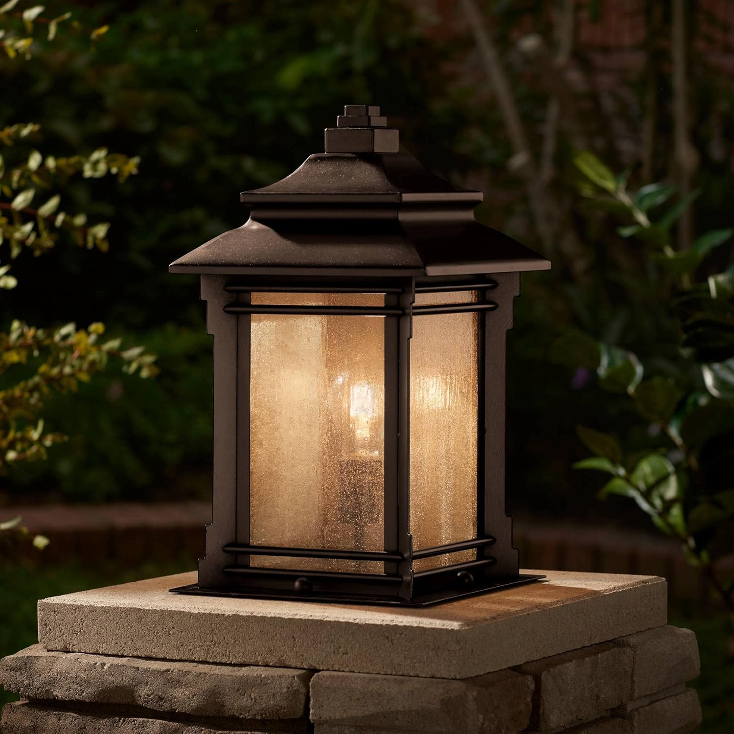 Set of 2 Rustic Farmhouse Outdoor Pier Mount Light Fixtures Walnut Bronze Frosted Cream Glass R535538