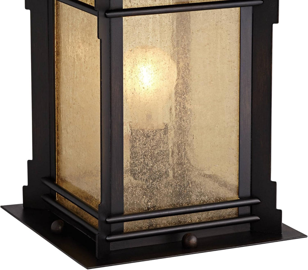 Set of 2 Rustic Farmhouse Outdoor Pier Mount Light Fixtures Walnut Bronze Frosted Cream Glass R535538