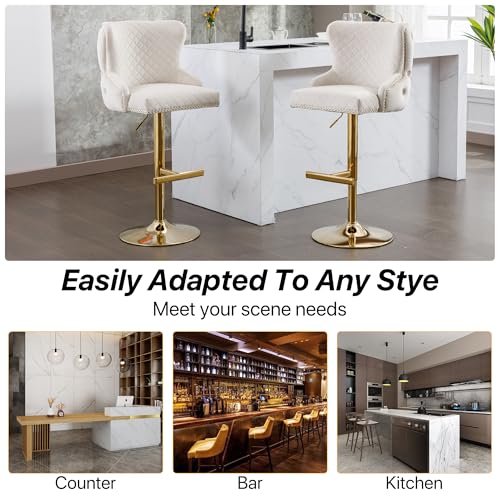 Beige Velvet Adjustable Swivel Barstools Set of 2 U9788
