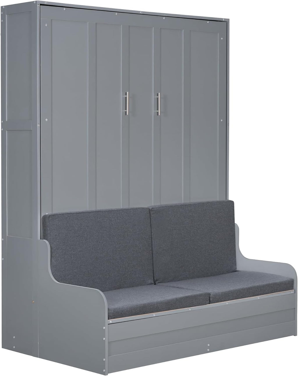Queen Size Solid Wood Murphy Bed with Upholstered Headboard (Gray) Z790104