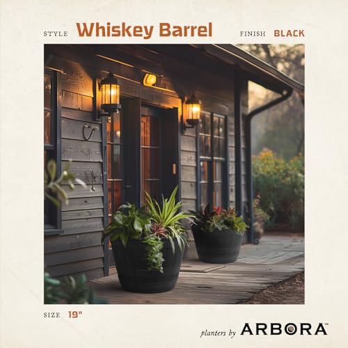 19" Whiskey Barrel Polyresin Planter with Textured Wood Finish Q2511