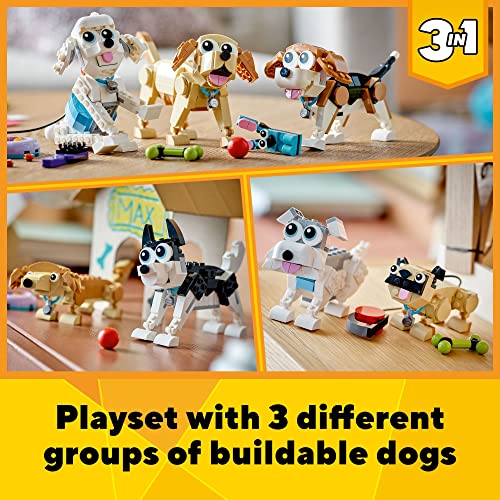 LEGO Creator 3 in 1 Adorable Dogs Building Toy Set, Featuring Dachshund, Beagle, Pug, Poodle, Husky, and Labrador Figures L23202