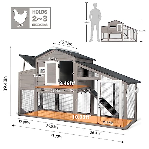 Grey Wooden Chicken Coop and Run with Nesting Box and Pull Out Tray Q98614