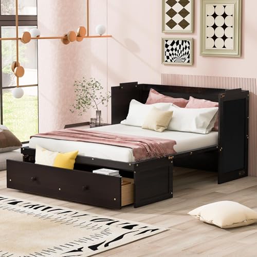Espresso Wood Queen Size Murphy Bed with Drawers F272133