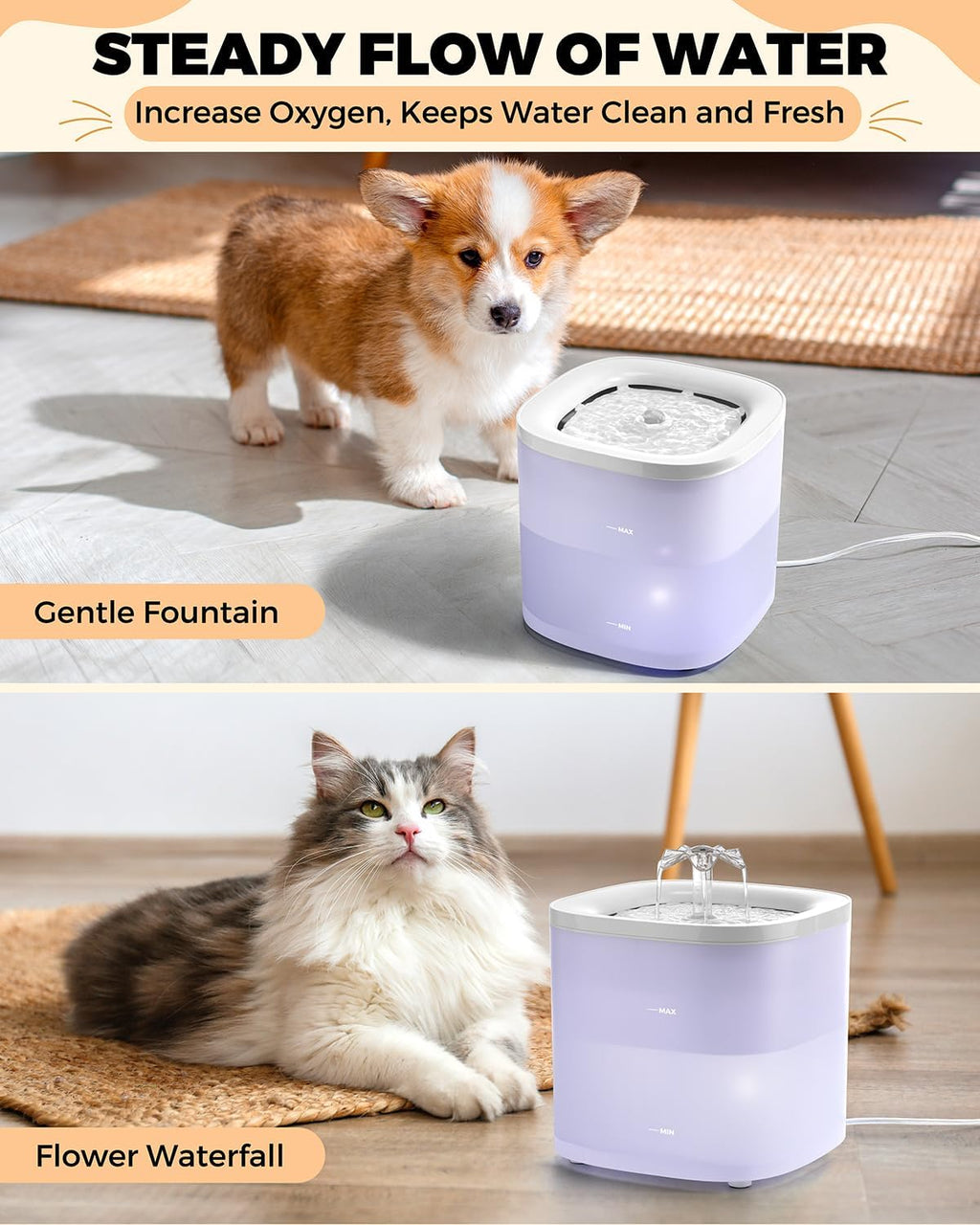 63oz Stainless Steel Cat Water Fountain and Food Bowl Set H841138