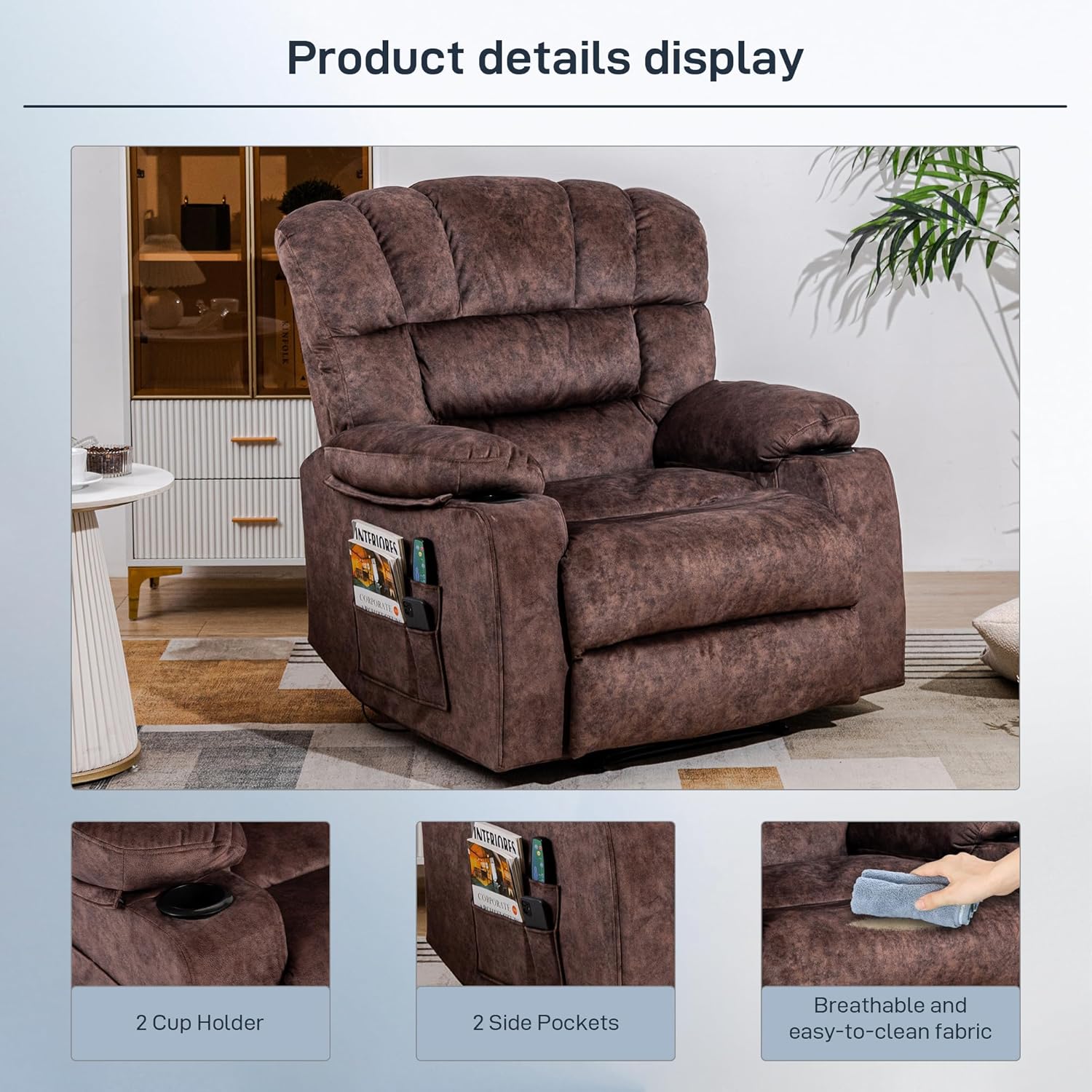 Brown Recliner Chair with Cup Holders L25695