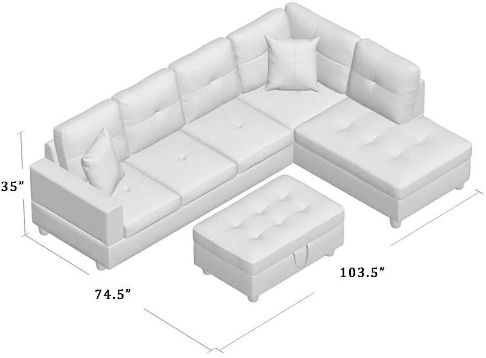 103.5" Wide Corner Microfiber Sectional Sofa with Storage Ottoman T14661
