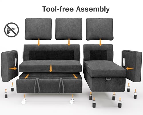 81" Chenille Grey L Shaped Sleeper Sofa with Pull Out Bed J204698