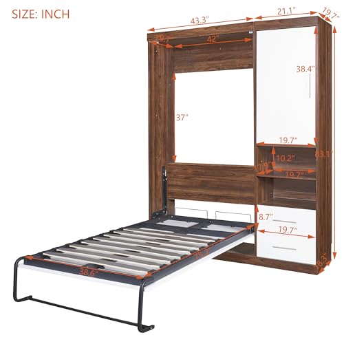 Queen Size White Murphy Bed with Built-in Dual Power/USB Port and Removable Shelves G2999