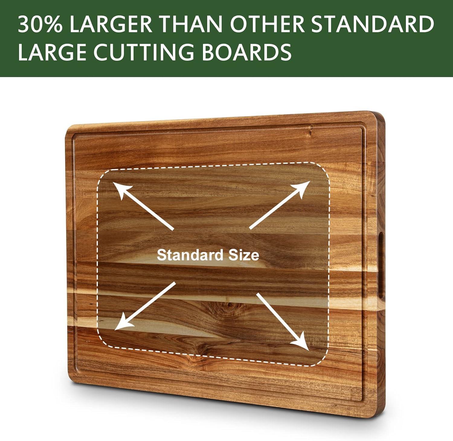 Acacia Wood Cutting Board 24x18 inch with Handle Juice Groove G67867