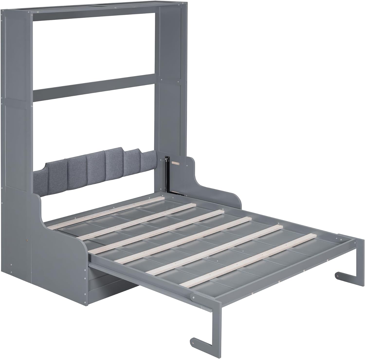 Queen Size Solid Wood Murphy Bed with Upholstered Headboard (Gray) Z790104