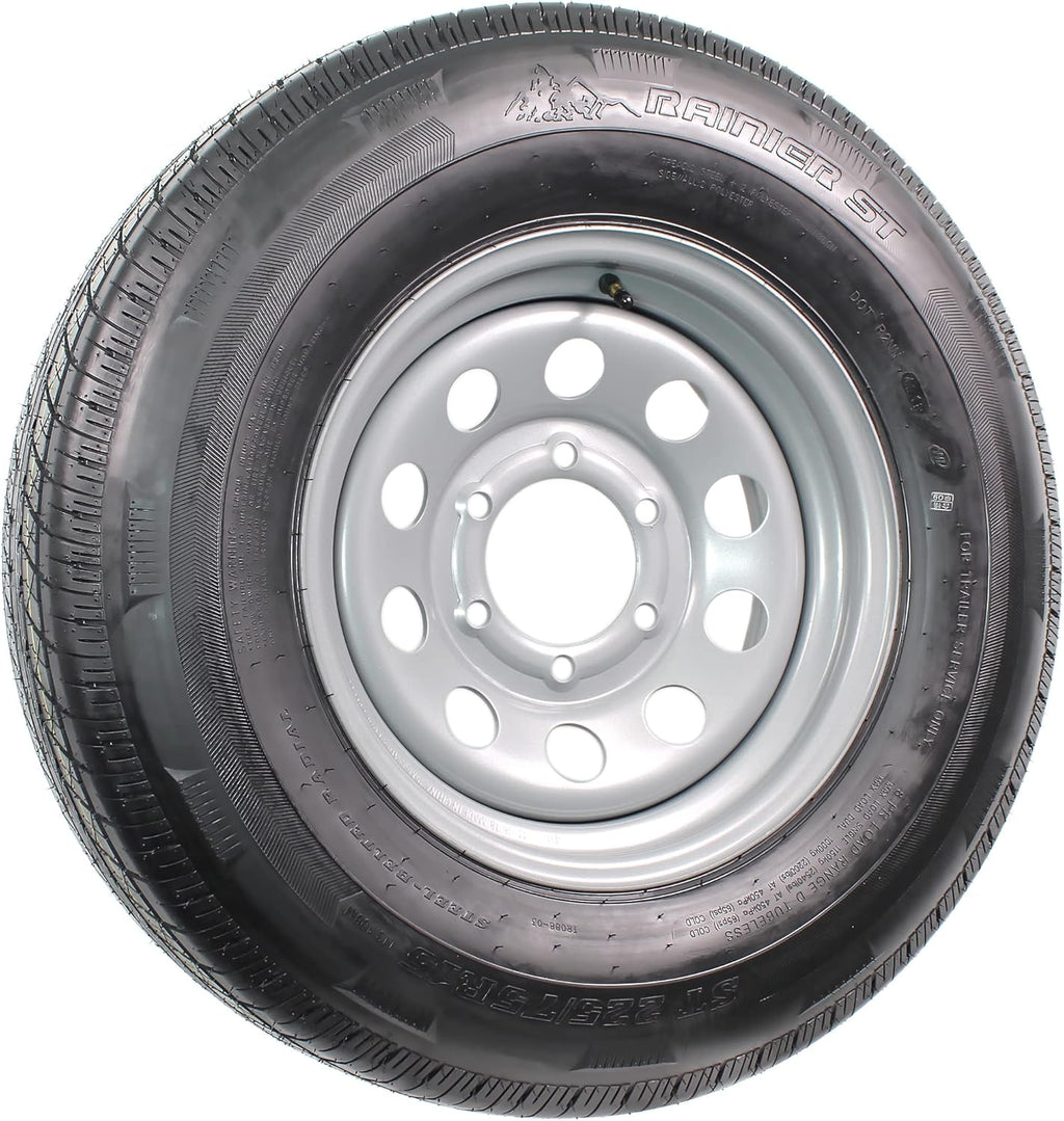 Radial Trailer Tire On Rim ST225/75R15 225/75-15 15 D 6 Lug Wheel Silver Modular X498