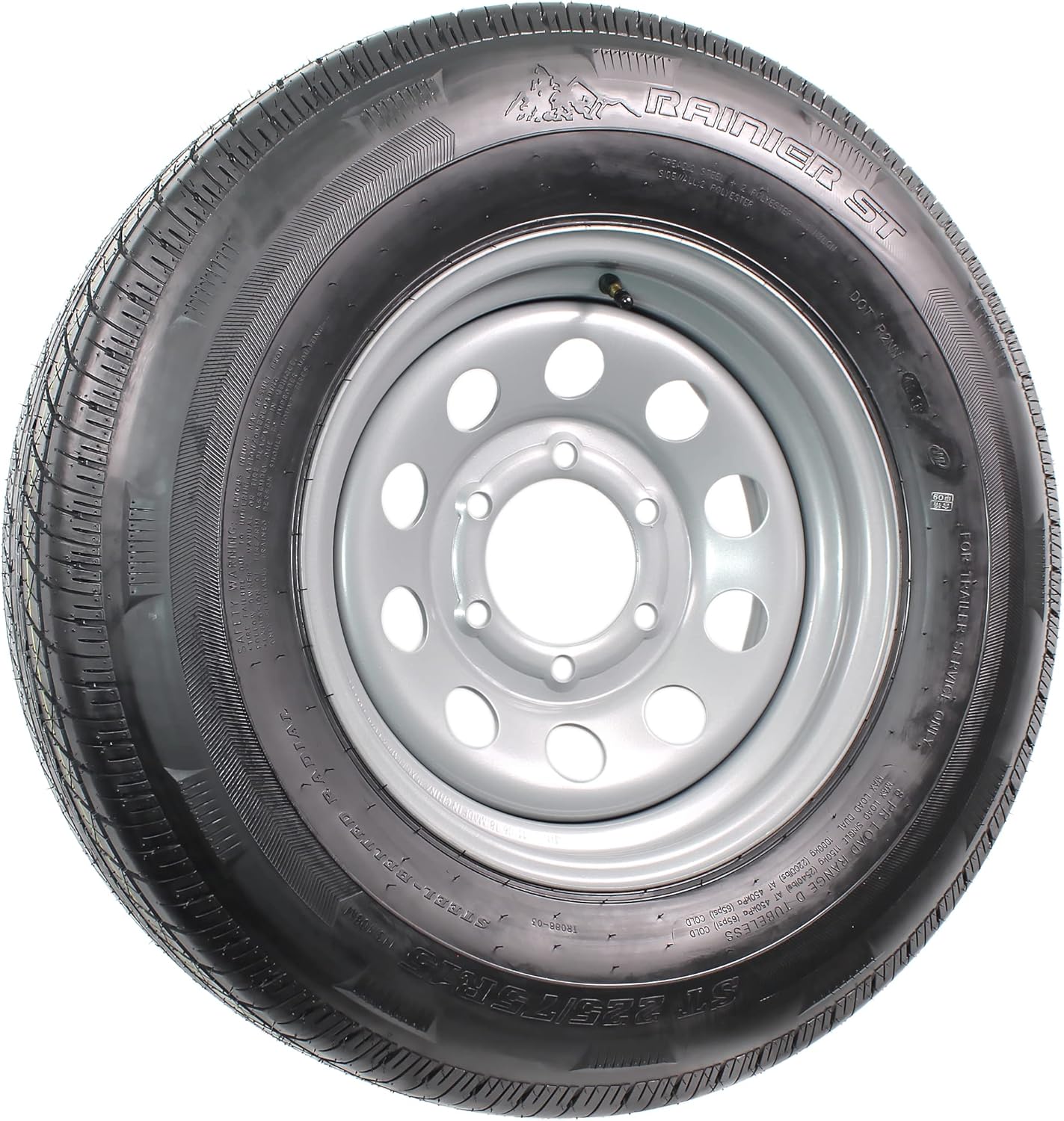 Radial Trailer Tire On Rim ST225/75R15 225/75-15 15 D 6 Lug Wheel Silver Modular X498