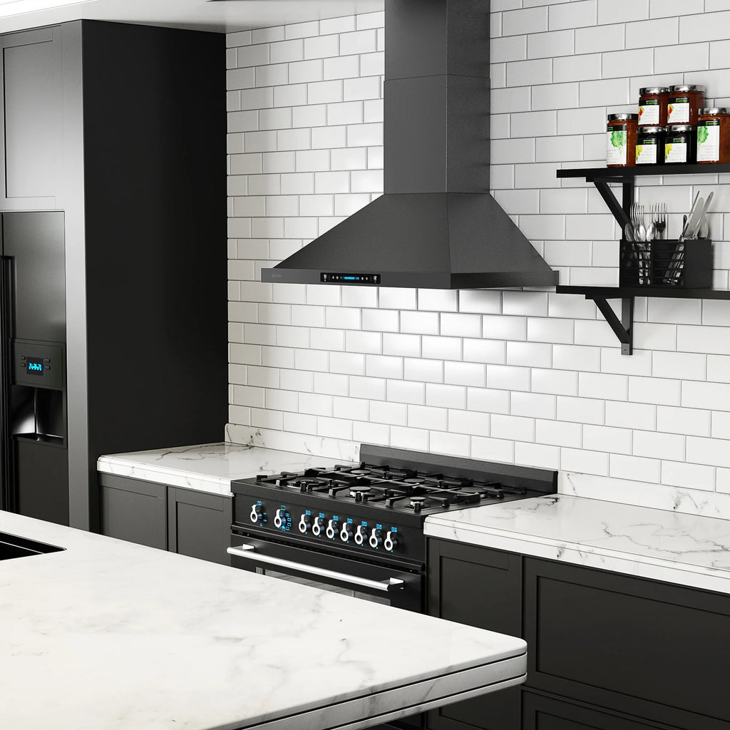 30 inch Black Wall Mount Range Hood with Stainless Steel Vent Hood T285