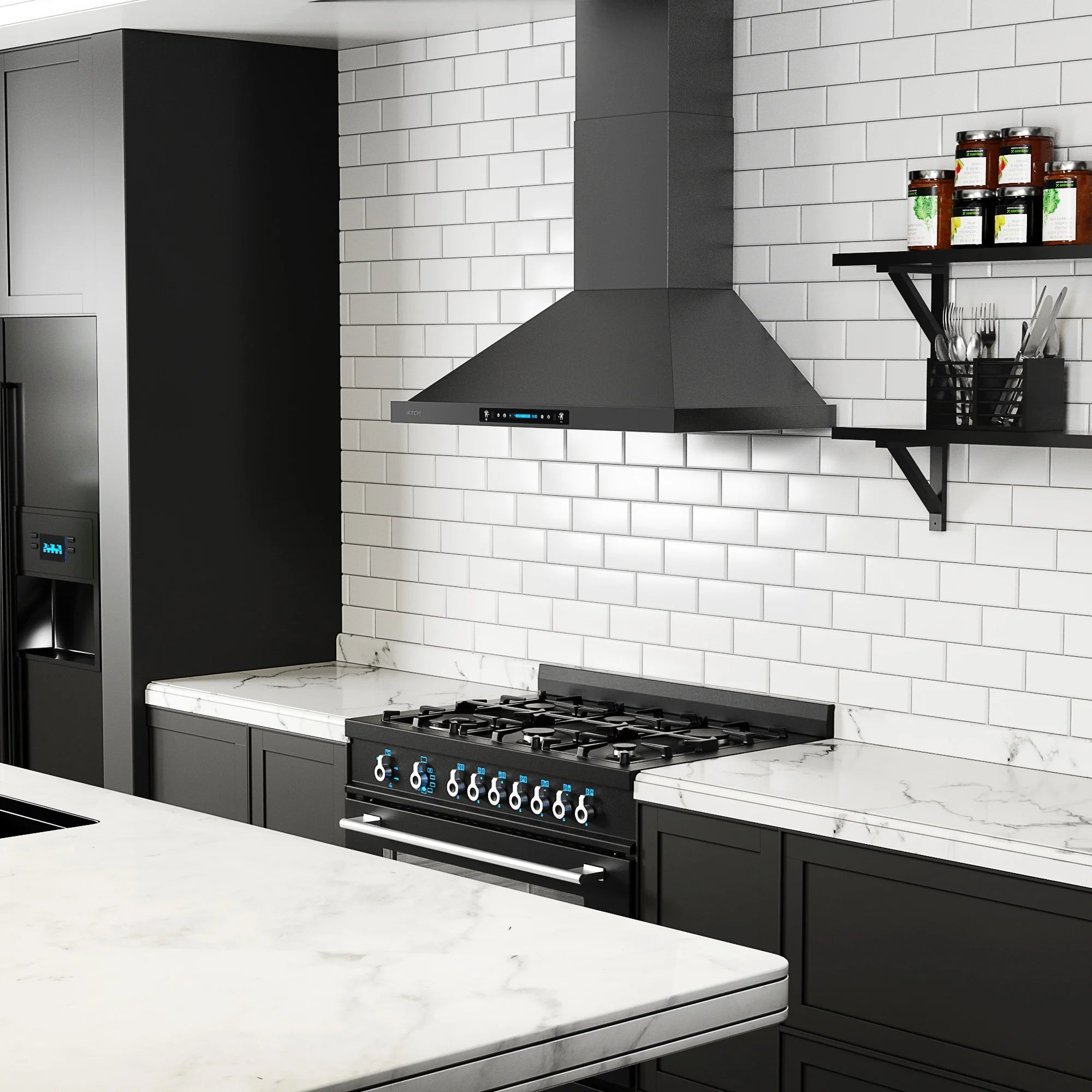 30 inch Black Wall Mount Range Hood with Stainless Steel Vent Hood T285