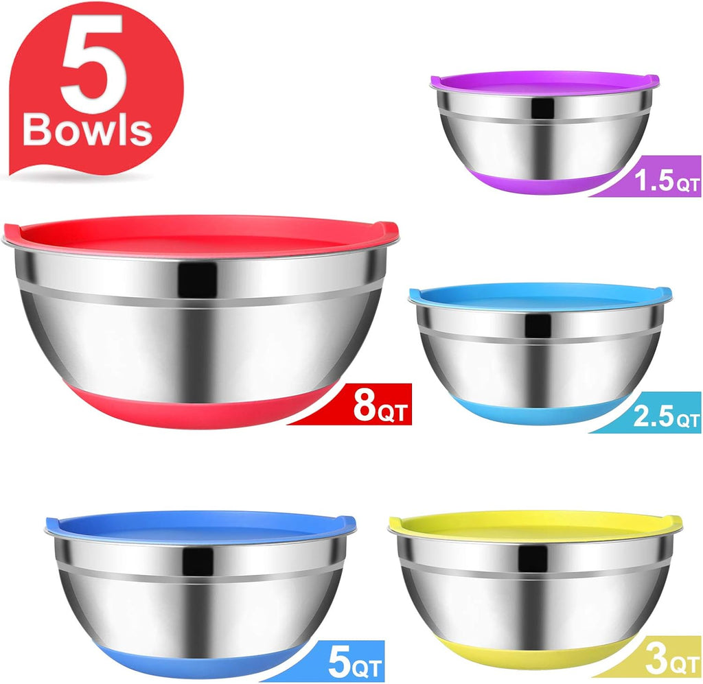 Set of 5 Stainless Steel Mixing Bowls with Airtight Lids H652