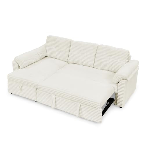Black Corduroy Upholstered L-Shaped Sleeper Sectional Sofa with Pullout Bed K922465