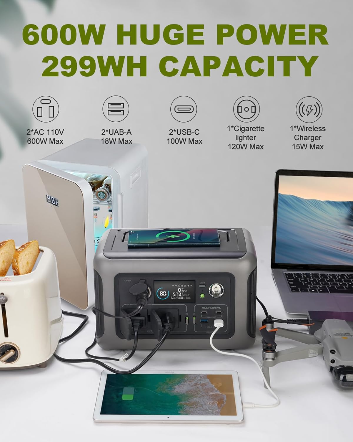600W Portable Power Station with 200W Solar Panel, 299Wh LiFePO4 Solar Generator G382975