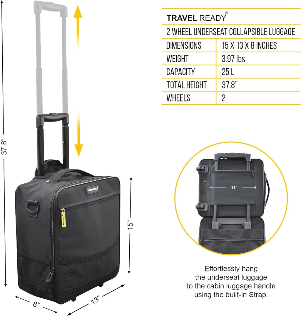 Black 15" Underseat 2 Wheel Carry On Luggage W382113