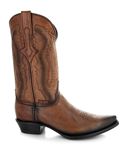Tan Genuine Leather Snip Toe Cowboy Boots V26433