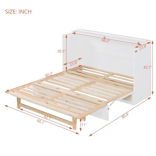 Queen Size Solid Pine Murphy Bed with Storage Drawer Q583115
