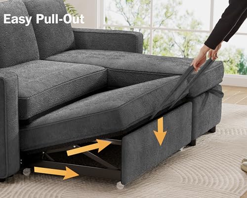 81" Chenille Grey L Shaped Sleeper Sofa with Pull Out Bed J204698