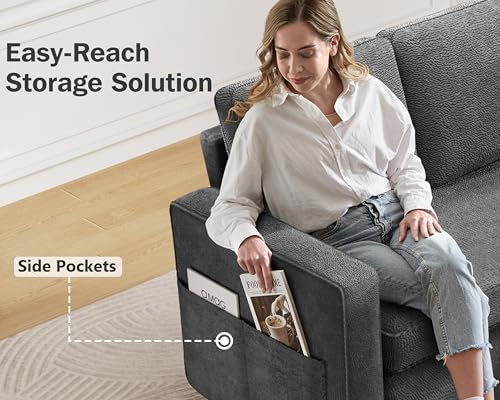 81" Chenille Grey L Shaped Sleeper Sofa with Pull Out Bed J204698