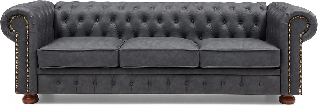 Dark Grey Faux Leather Chesterfield Sofa R3673
