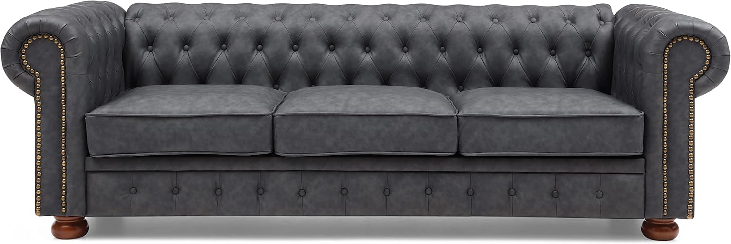 Dark Grey Faux Leather Chesterfield Sofa R3673