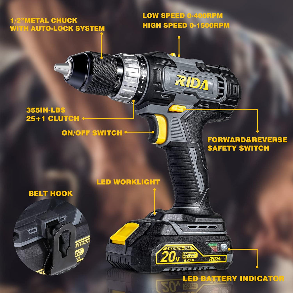 20V Cordless Drill Set with 1/2'' Keyless Metal Chuck J7441