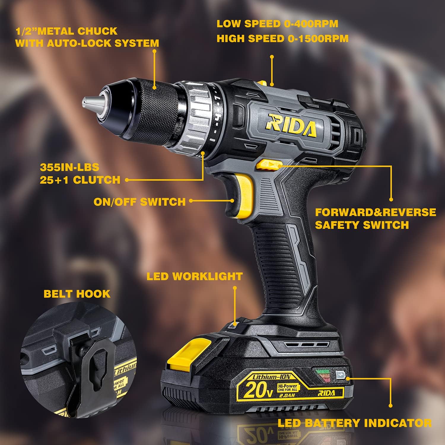 20V Cordless Drill Set with 1/2'' Keyless Metal Chuck J7441
