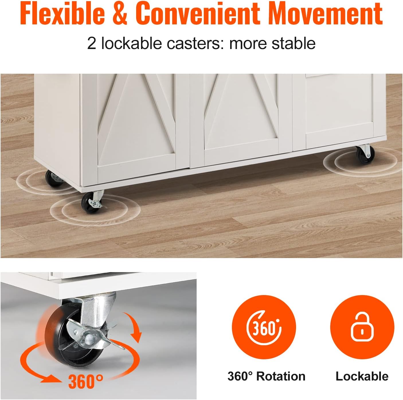 White Solid Wood Top Kitchen Island Cart with Storage Cabinet and Drop Leaf S871