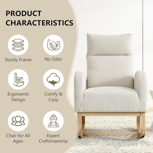 Grey Teddy Upholstered Glider Rocking Chair with Wood Legs V573321