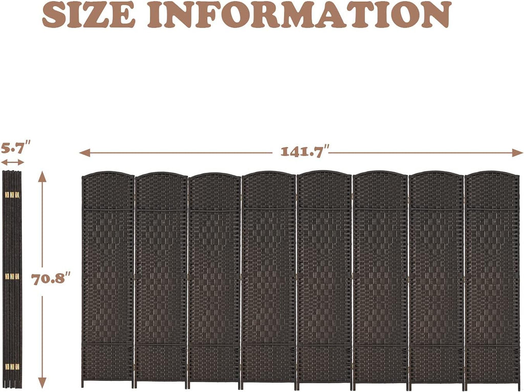 Coffee 8-Panel Tall Folding Privacy Screen I8733