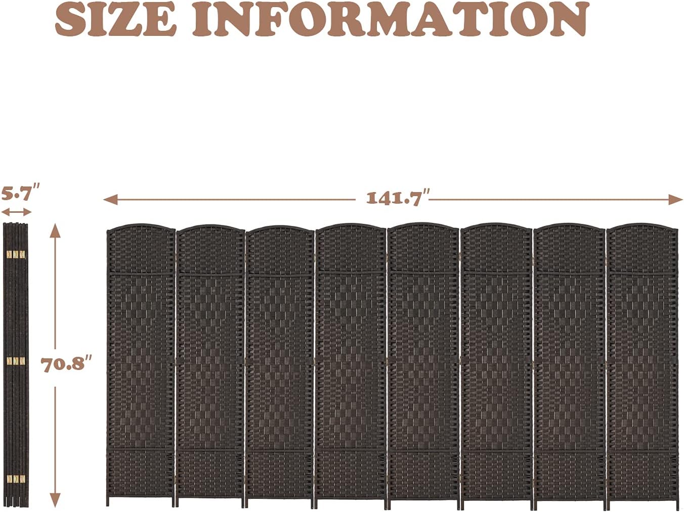 Coffee 8-Panel Tall Folding Privacy Screen I8733