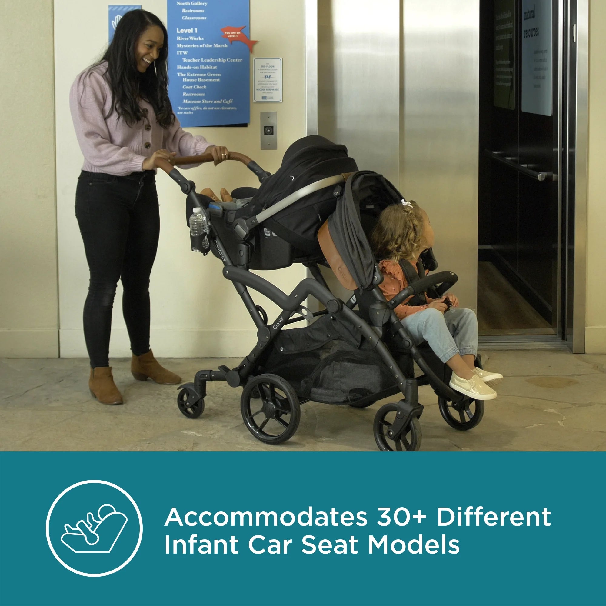 Black Herringbone Double Tandem Stroller T5605