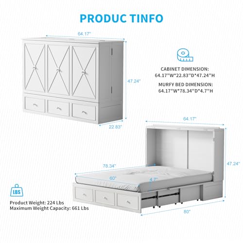 Grey Murphy Bed Cabinet with Tri-Folding Mattress K943