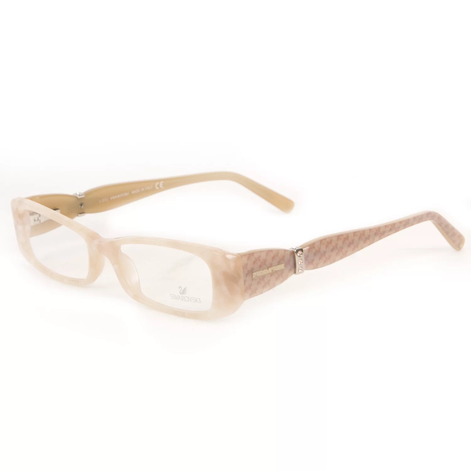 Crystal Accent Rectangular Eyeglass Frames 52mm Peach Marble T181