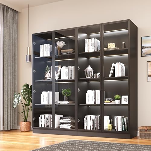 Black 3-Tier Display Cabinet with Glass Doors and Lights B667296