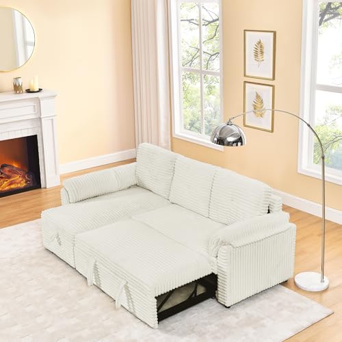 Black Corduroy Upholstered L-Shaped Sleeper Sectional Sofa with Pullout Bed K922465