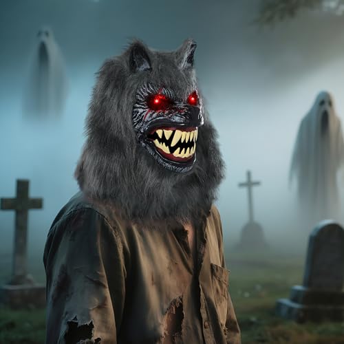 LED Halloween Wolf Werewolf Mask with Movable Jaw L43185