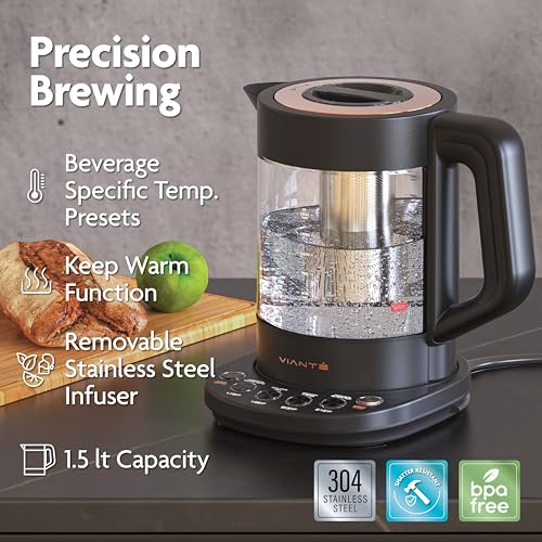 Electric Kettle with Tea Infuser, Temperature Control, 1.5 Liters, Midnight Blue P5216