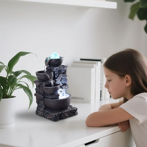 4-Tier Stone Tabletop Fountain with LED Lights W9132