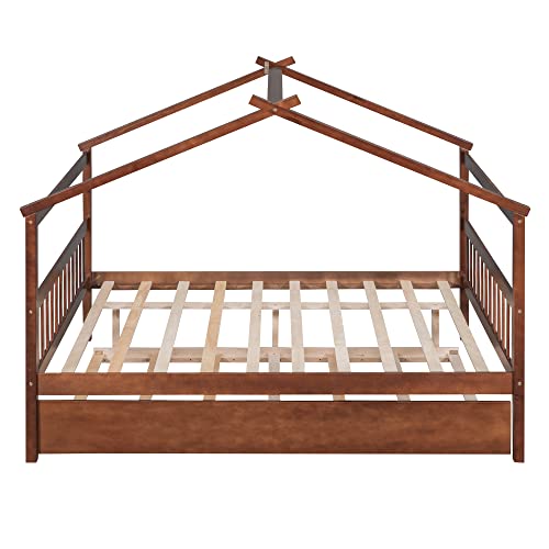 Full Size Solid Wood Platform Bed Frame with 2 Drawers R872