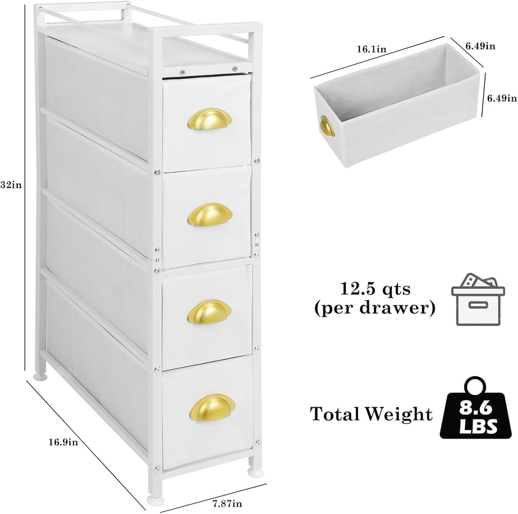 Narrow 4 Drawers Fabric Storage Dresser with Wooden top Z2343